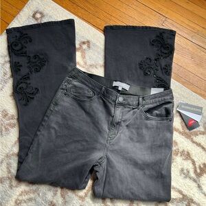 Wit & Wisdom ‘Ab’Solution Embroidered High Waist Flare Jeans in Washed Black